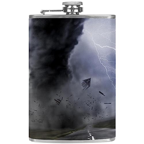 1Pcs Hip Flask for Liquor 8Oz,Stainless Steel Leakproof Classic Drinking Flasks with Funnel,City Tornado Storm Weather