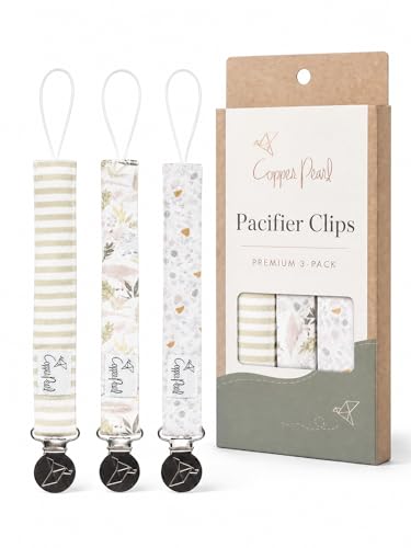Image of Copper Pearl Pacifier Clip 3-Pack: Premium Knit Binky Clips for Baby Girls and Boys - Stylish Stainless Steel Pacifier Holder Clip - Baby Pacifier Clips for No More Floor Drops - Rex