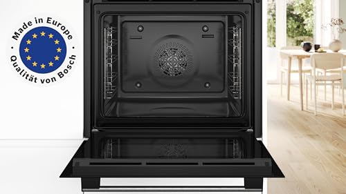 Bosch HBA514BS3, Serie 4, Einbau-Backofen 60 x 60 cm, LED-Display-Steuerung, Hydrolytische Reinigungshilfe, 3D-Heißluft für gleichmäßiges Backen auf 3 Ebenen, Schnellaufheizung, Edelstahl