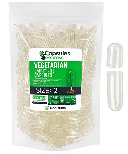 XPRS Nutra Size 2 Empty Capsules - Clear Empty Vegan Capsules - Capsules Express Vegetarian Empty Pill Capsules- DIY Vegetable Capsule Filling- Veggie Pill Capsules Empty Caps Pills (1000)
