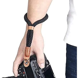Dragonne Appareil Photo Reflex Cuir de Coton Noir pour Canon Nikon Sony Fujifilm DSLR de Sugelary