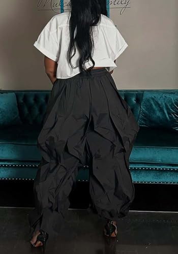 SHINFY Parachute Pants Woman Puffy Ruffle Wide Leg Palazzo Pant Drawstring Flowy Baggy Cargo Pants Trousers4