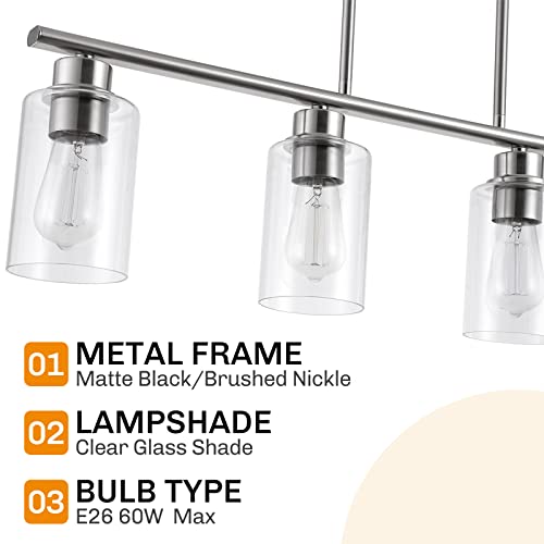 Mavcadonf Kitchen Island Light, 4-Light Pendant Lighting, Farmhouse Dining Room Light Fixtures For Kitchen Island Dining Living Room, Brushed Nickel With Clear Glass Shade #TOP4