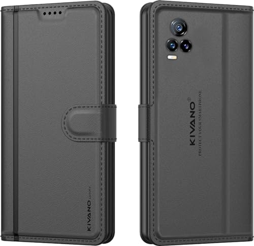 Image of KIVANO LUXE Compatible for Vivo Y73 Luxury Handmade Leather Magnetic Flip Folio Case | Card Holder & Kickstand | Slim Protective Cover | Unisex - Black