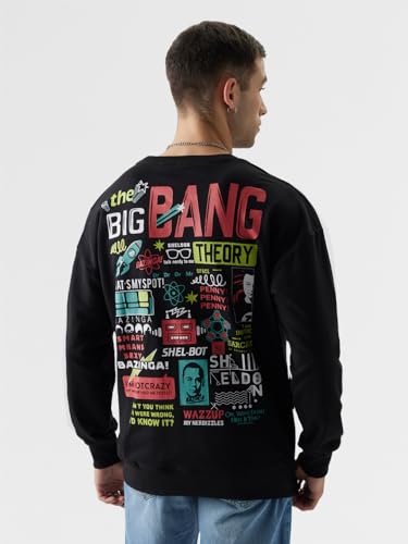 Image of The Souled Store Official The Big Bang Theory: Doodle Men Full Sleeve Graphic Printed Cotton and Polyester Black Color Oversized Sweatshirts
