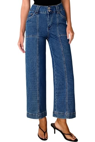 Astylish Womens High Waisted Wide Leg Jeans Cropped Straight Leg Denim Pants4
