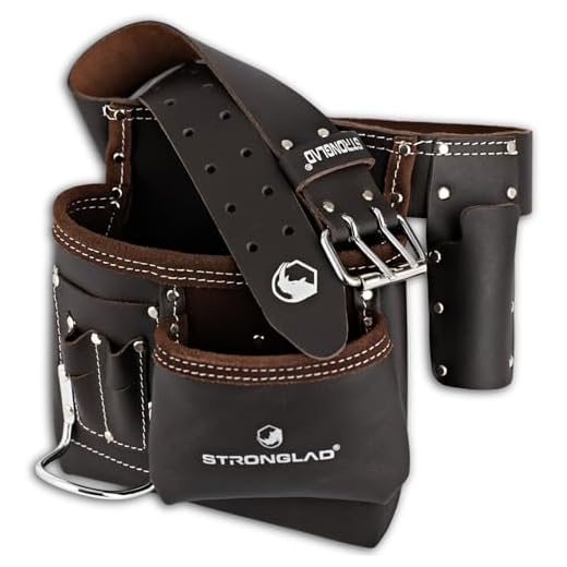 STRONGLAD Leather Tool Belt - 6-Pocket Oil-Tanned Utility Pouch, 29-46 in Adjustable Waist, Heavy-Duty Carpenter Drywaller Electrician Work Belt