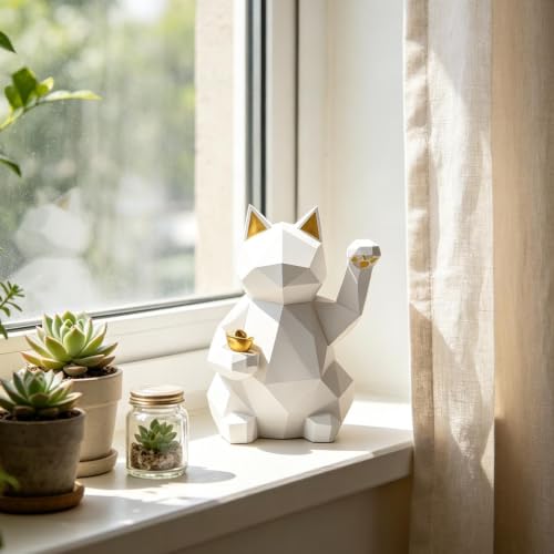 Figurines de chat Fortune Cat géométrique : cadeau déco maison et bureau