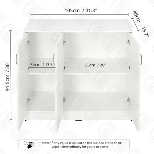 Image of ABOUT SPACE 2 Tier Kitchen Organizer Rack - 3ft 3 Door Engineer Wood Kitchen Cabinet with Adjustable Shelves, Easy to Assemble for Home Living Room (White - L 105 x B 40 x H 91.5 cm)