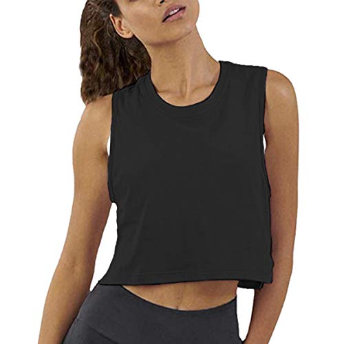 Women Summer Short-Sleeved T-Shirt Crop Top Sleeveless Racerback Workout Yoga Short Tank Top.JNINTH