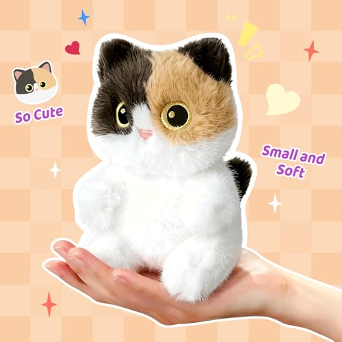 Image of Ditucu Palm-Sized Calico Cat Stuffed Animals Cute Soft Plush Dolls Small Plushies Toys Gifts for Kids 6 inch