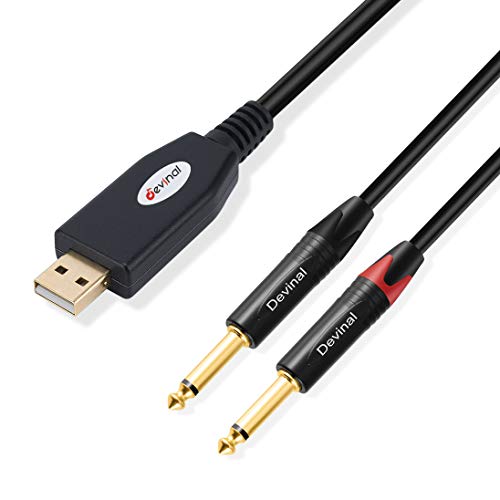 Devinal USB to Dual 1/4" Stereo Audio Cable, USB to Dual 1/4" inch Output Cord, USB 2.0 to 2 6.35mm Connector, PC USB to Stereo Audio Cable Converter for Amplifier, Speaker, etc 10Ft