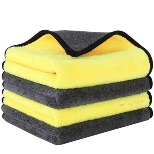 Image of AZARIA Microfiber Cloth 30x40 cm 800 GSM Thick Lint & Streak-Free Multipurpose Cloths Automotive Microfiber Towels for Car Bike Cleaning Washing, car Cleaning Accessories (Pack of 4 Grey 800 GSM)