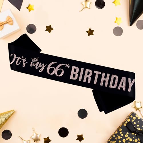 Image of PYQWA It's My 66th Birthday Sash,Cheers to 66 Years Old Sash Decor,Glitter 66th Birthday Gifts for Women,Happy 66th Birthday Party Decorations