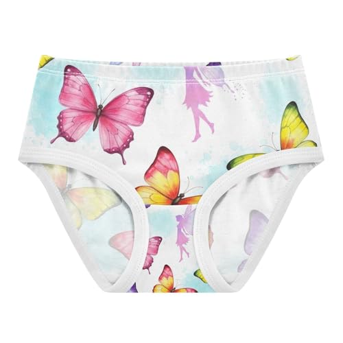 Toddler Panties, Watercolor Butterflies Pastel White Cotton Girls Underwear, 2T–8 Years