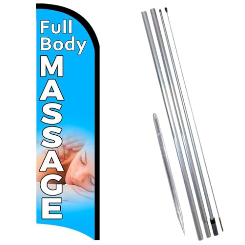 Vista Flags Full Body Massage Premium Windless Feather Banner Flag Kit (Flag, Pole, & Ground Mt)