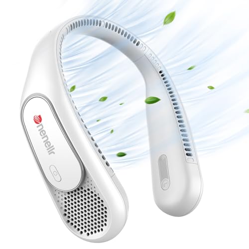 Dnenellr Ventilador de Cuello, 6000mAh Ventilador Cuello Portátil silencioso USB Recargable, Ventilador de Cuello Colgante Sin Hojas con 3 Velocidades Para Deporte Oficina Hogar Viajar Acampar