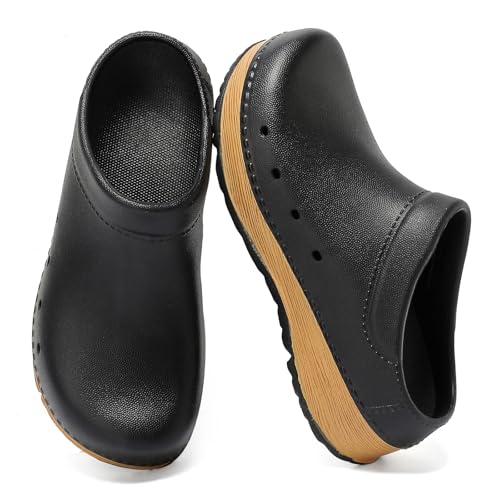 youermei Slip-On Men's Clogs Women's Mules, Lightweight Work Sandals with Removable EVA Footbed, Arch Support, Non Slip Closed Toe Chef Nurse Shoes, Comfortable Cork Slides Black