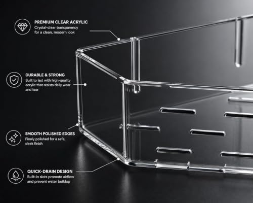 Image of Nieifi KIMEE Acrylic Corner Bathroom Shelf Organizer with Drain Holes - Transparent Triangle Storage Rack for Bathroom Counter, Kitchen Sink & Vanity Essentials, Space Saving Bath Caddy (Pack of 2)