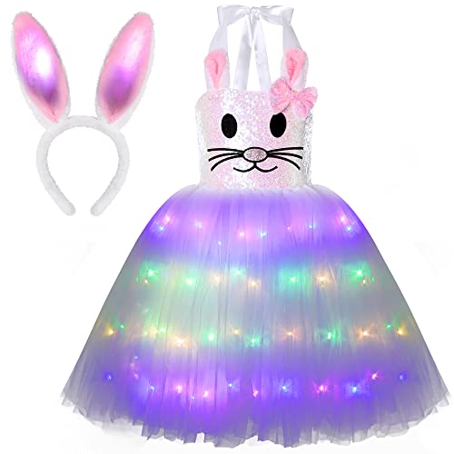 Neilyoshop Easter Bunny Costume For Girls Led Light Up Princess Tutu Dress With Rabbit Headband For Easter Party #TOP16