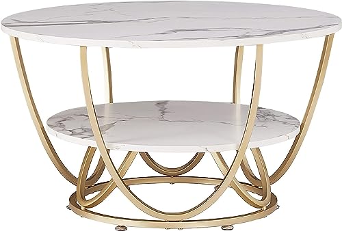 Image of Metal Base Handmade Round Coffee Table for Living Room /Drawing Room and Office Water-Proof Table Top Marble Finish End Table /Coffee Table /Lamp Stand /Center Table (Round, M-Medium)