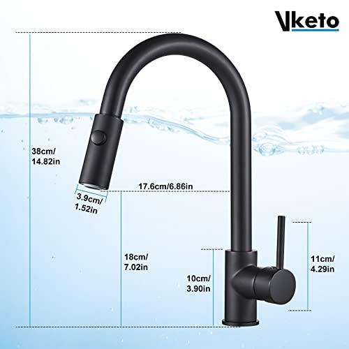 Vketo Niederdruck Armatur Küche Niederdruckarmatur Wasserhahn küchenarmatur Niederdruck mit brause Ausziehbar Schwarz - Image 7