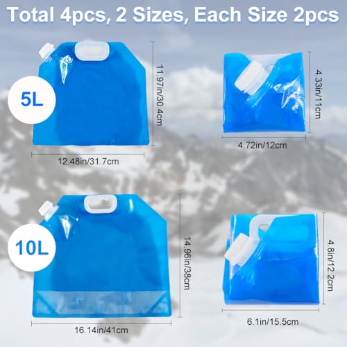 CREATCABIN 4 Pack 5L 10L Water Container Bag Free Ice Bath Bags Portable Water Storage Bag No-Leak Clear Plastic Storage Jug Freezable Cold Plunge Accessories for Camping Hiking Travel Swimming Pool - Image 2