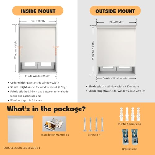 Image of Niche Blinds Cordless Blackout Roller Shades with Valance,White,21 inch Wx72 H