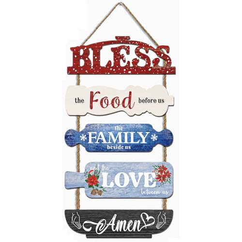 Arte de pared de oración de las Escrituras, placa de cocina colgante de madera rústica, letrero de bendición religiosa en estilo vintage de tabla de cortar para casas de campo