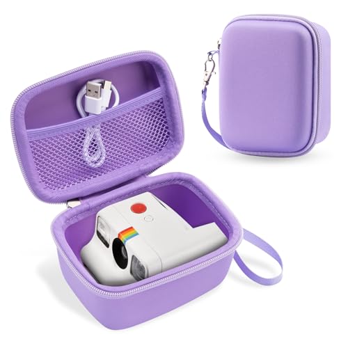 TUNYINSH Étui de protection rigide en EVA pour appareil photo Polaroid GO - Étui de rangement résistant aux chocs - Noir, lilas, 14*10*8 cm, Contenu :