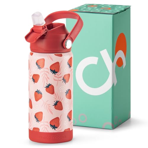 Image of Choco Mocha Kids Water Bottle For School, Kids Insulated Water Bottle Stainless Steel for Girls, 14Oz Red Strawberry