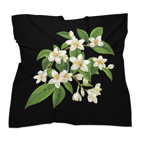 Jasmine Flowers Stem Womens Silk Scarf Soft Bandana Head Scarf Hair Warp3