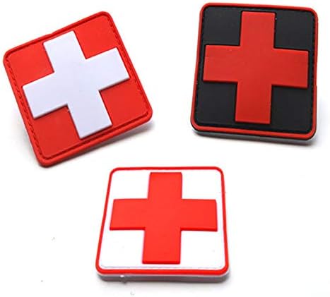 Bundle 3 Pieces - 2x2 inch PVC Medic Red Cross EMS EMT MED Tactical Patch Morale Fastener Patch Hook-Fastener Backing