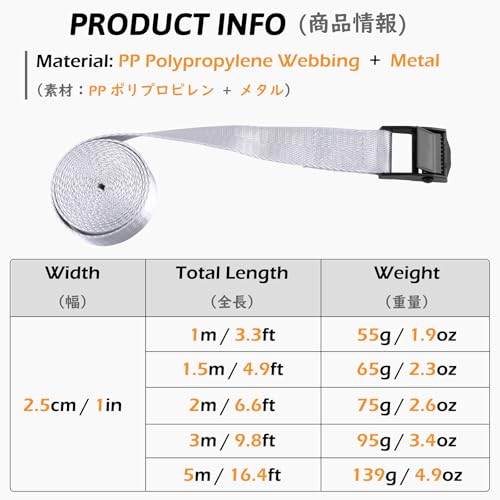 Image of TRIWONDER Cinch Tie Down Straps Cam Buckle Lashing Strap Nylon Small Ratchet Heavy Duty Belts for Packing Cargo Battery Bike Car Roof Rack Kayak Truck (01# Grey - 2 Packs, 9.8 FT)