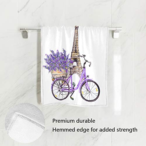 Summer Lavender Eiffel Tower Soft Hand Towels 30X15,Decorative Paris Bicycle Fingertip Kitchen Dish Towels Washcloth For Bathroom, Hotel, Gym And Spa #TOP1