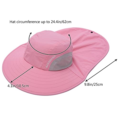 Image of BASSDASH UPF 50+ Unisex Water Resistant Wide Brim Sun Hat with Large Neck Flap Ponytail Fishing Hat for Men Women