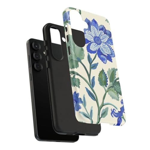 Coque rigide Samsung S25 Plus mate anti-rayures motif floral bleu - 4