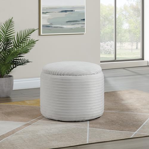 OSP Home Furnishings Brayfield Round Upholstered Storage Ottoman, Taupe Cord Fabric