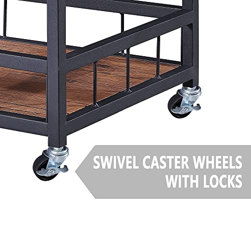 Elehinser Bar Carts 3-Tier Mobile Kitchen Serving Carts For The Home, Industrial Vintage Style Storage Handle Trolley With Wheel, Wood Metal Rolling Wine Rack Cart With Glass Holder, Mini Bar Cabinet #TOP4