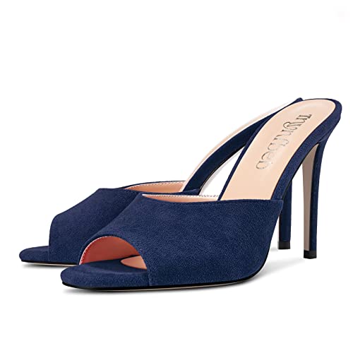 Image of TNYNFBEB Women Stiletto High Heel Peep Open Toe Sandals Slingback Slip-on Wedding Office Cute Basic Classic 3.9 Inches Heels