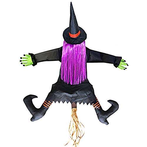 2020 Funny Hanging Witch Crashing Into Tree for Outdoor Halloween Decorations, Quality Made Vivid Crashed Witch Decor for Door Porch Decoration 42.5\"