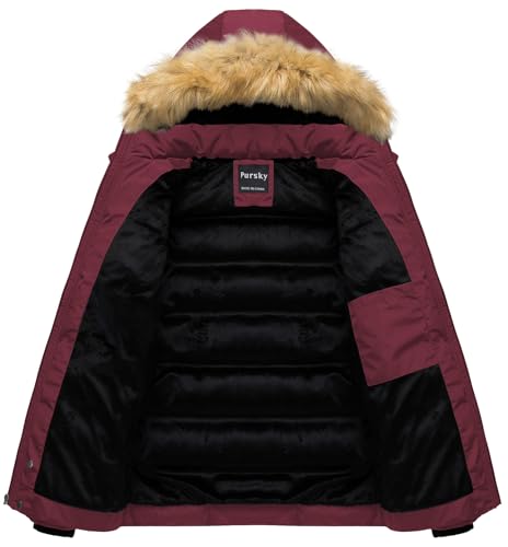 Image of Pursky Men's Puffer Jacket Waterproof Winter Bubble Coats Ski Parka Fur Hooded