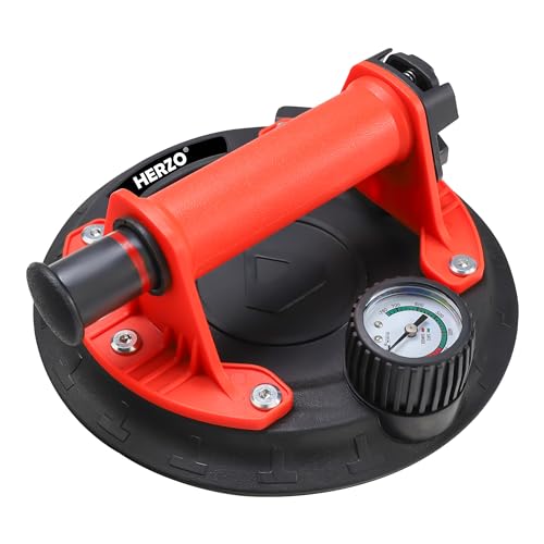 HERZO Ventosa con manómetro, Ventosa-Capacidad de Carga de 150 kg, Ventosa para Cristal, para Vidrio, Baldosas, Paneles de Mármol etc