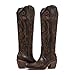wetkiss Knee High Cowgirl Cowboy Boots for Women Dark Brown Western Cowgirl Boots Womens Country Western Tall