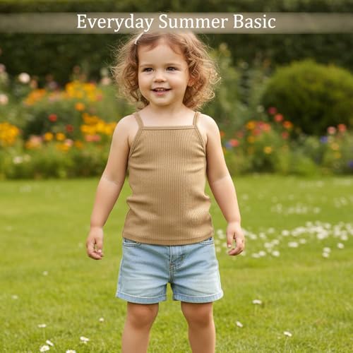 Image of ROMPERINBOX Toddler Tank Tops Girls Spaghetti Strap Ribbed Knit 3 Pack Sleeveless Casual Basic Cami Top for 12M-4T
