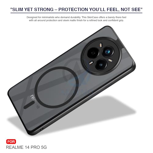 Image of AESTMO Realme 14 Pro 5G Back Cover | 360 Protection | Crystal Clear Hard Back Transparent | Compatible with MagSafe Accessories for Realme 14 Pro 5G (PC+TPU, Black Bumper)