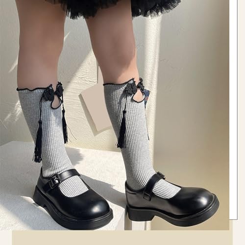 Sock,Chinese Knotting Socks for Kids Socks NonSlip Stretchy Fringed Trim Knee Highs Socks Girl Dancing Dress Socks3