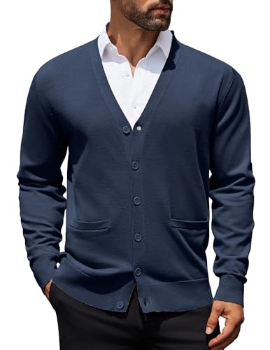 COOFANDY Mens Cardigan Sweaters Long Sleeve V Neck Cardigans Lightweight Knitted Button Down Sweaters with Pockets