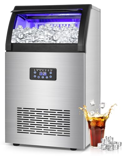 150 lbs/24h Commercial Ice Maker with 50 lbs Storage Bin | Stainless Steel Undercounter/Freestanding Ice Machine for Home Bar &amp; Outdoor Use | 55 PCS Ice Cubes | Self-Cleaning Functionality