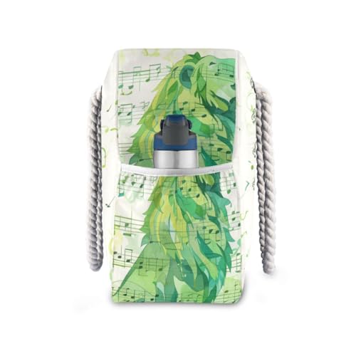 Sage Green Lion Music Notes Sheet Music Illustration Art Sturdy Travel Duffel Bag Tote with side pocketes Tote Bag Large Perfect for Travel Pool Swim Beach Vacation Necessities3